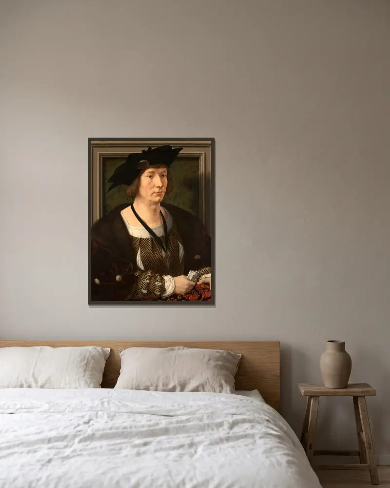 Porträtt av Hendrik III, greve av Nassau-Breda av Jan Gossaert inramad på en vägg
