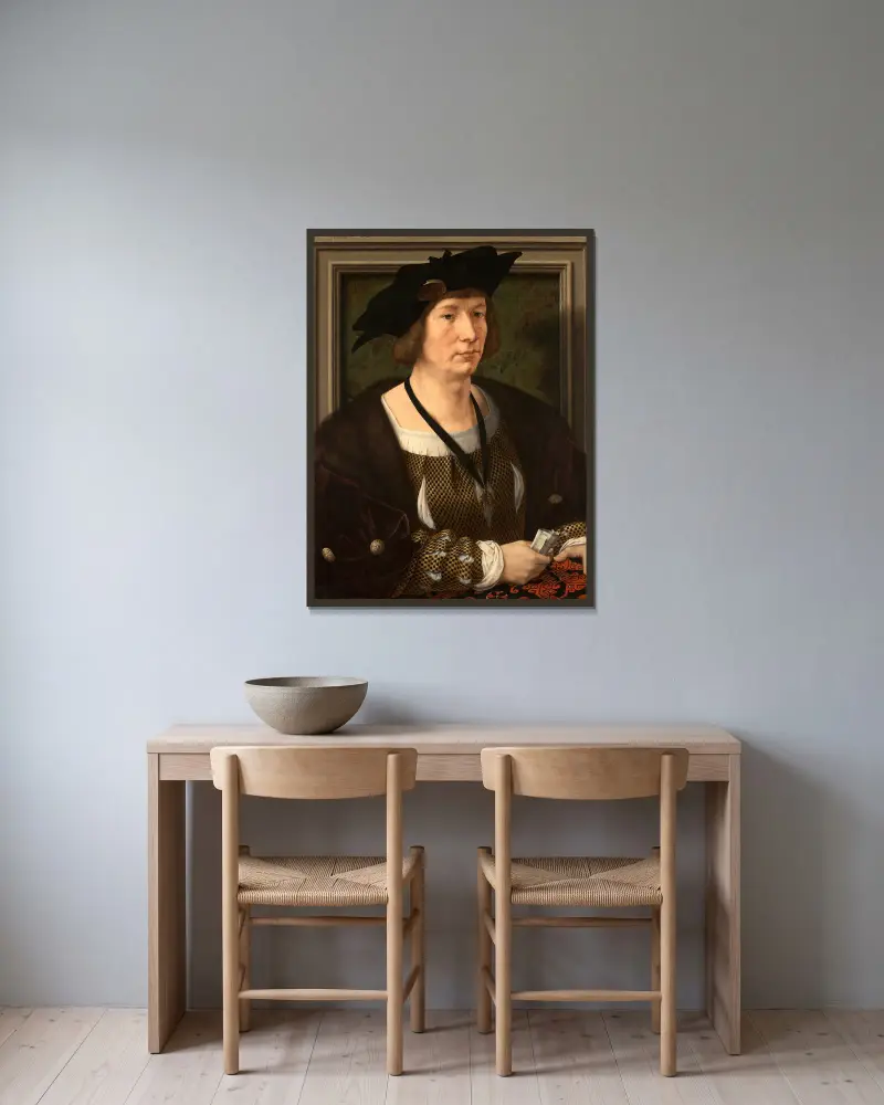 Porträtt av Hendrik III, greve av Nassau-Breda av Jan Gossaert inramad på en vägg