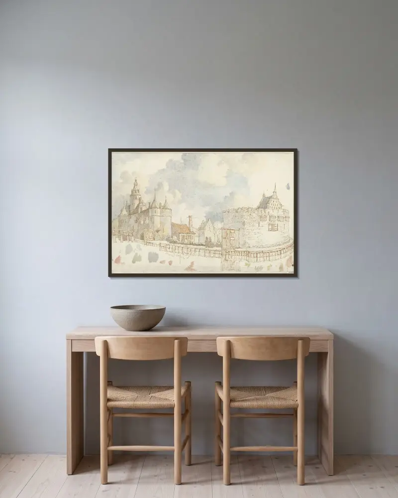 Kasteel Marquette av Jan Hulswit inramad på en vägg