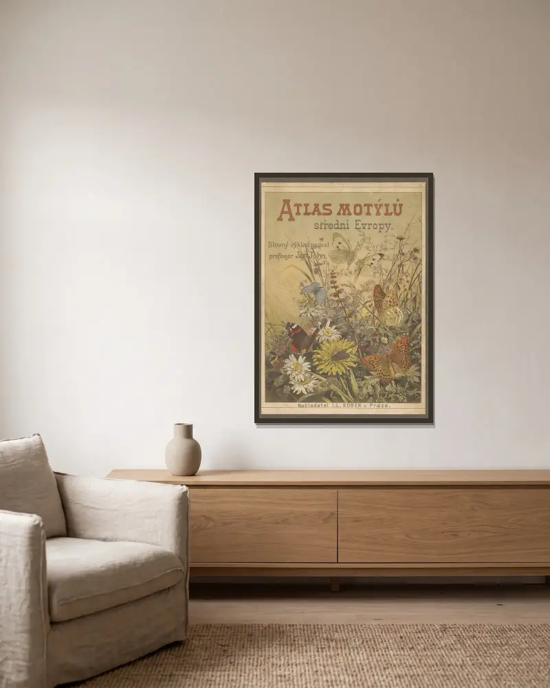 Atlas motýlů střední Evropy Pl.01 av Jan John inramad på en vägg