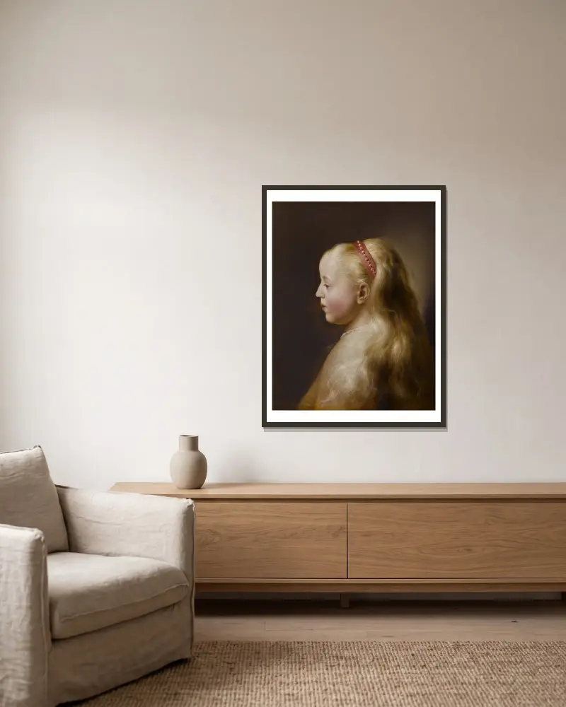A Young Girl av Jan Lievens inramad på en vägg