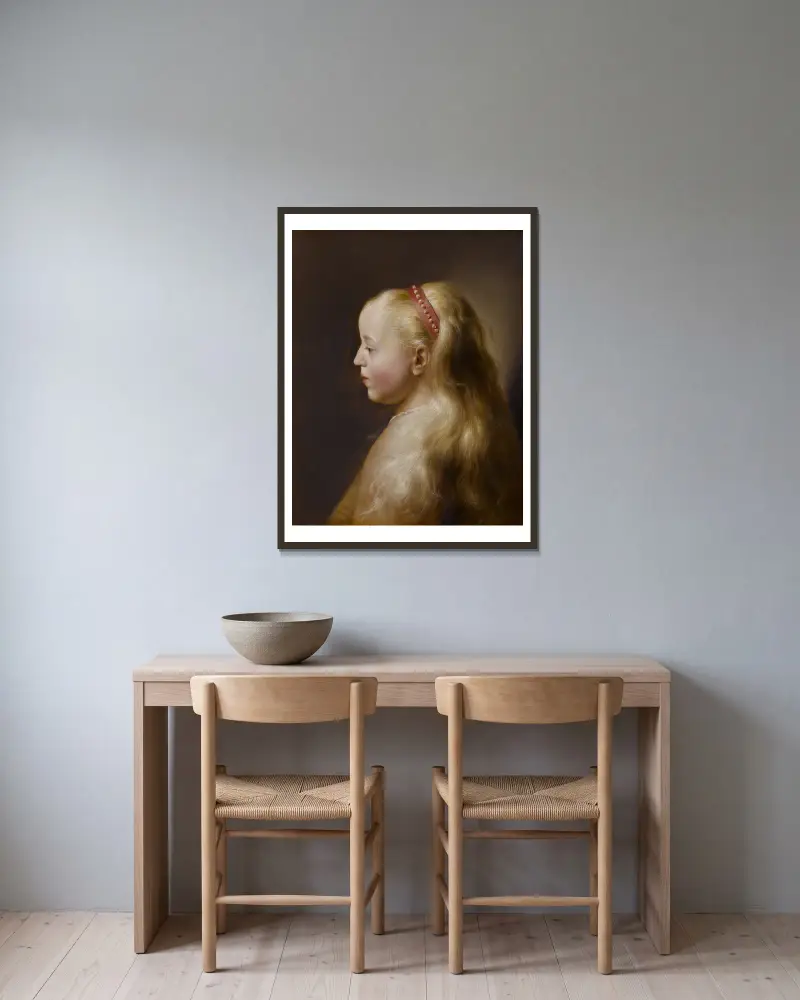 A Young Girl av Jan Lievens inramad på en vägg