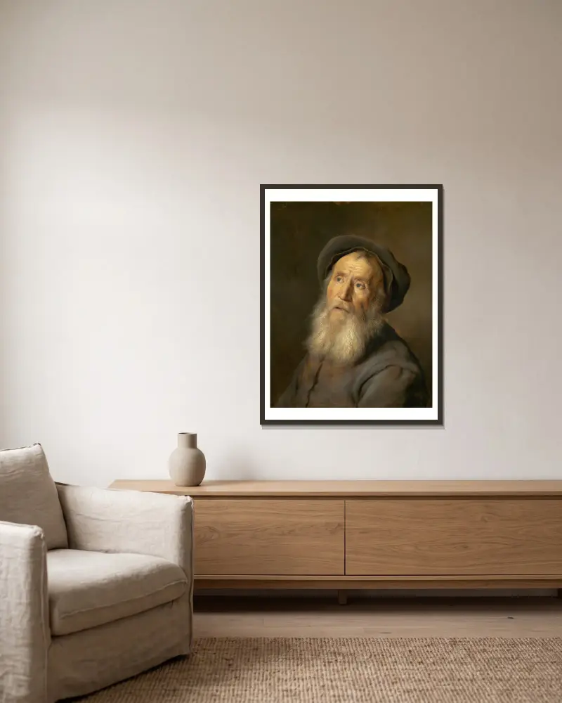Bearded Man with a Beret av Jan Lievens inramad på en vägg