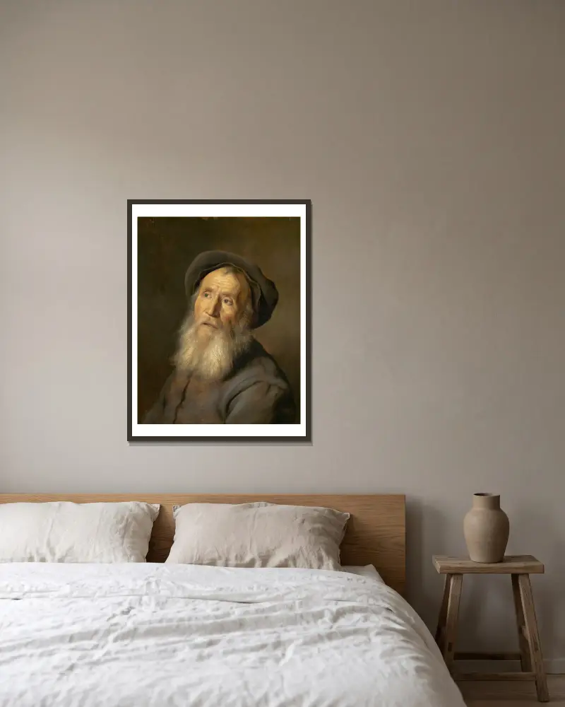 Bearded Man with a Beret av Jan Lievens inramad på en vägg