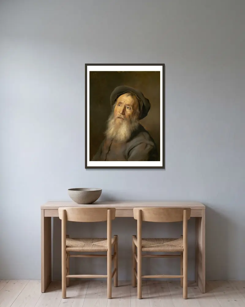 Bearded Man with a Beret av Jan Lievens inramad på en vägg
