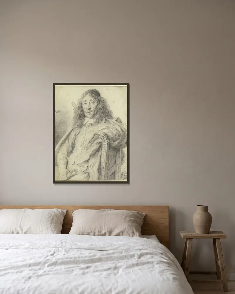 Poeten Jan Vos sittande i en fåtölj, vänd mot vänster av Jan Lievens inramad på en vägg