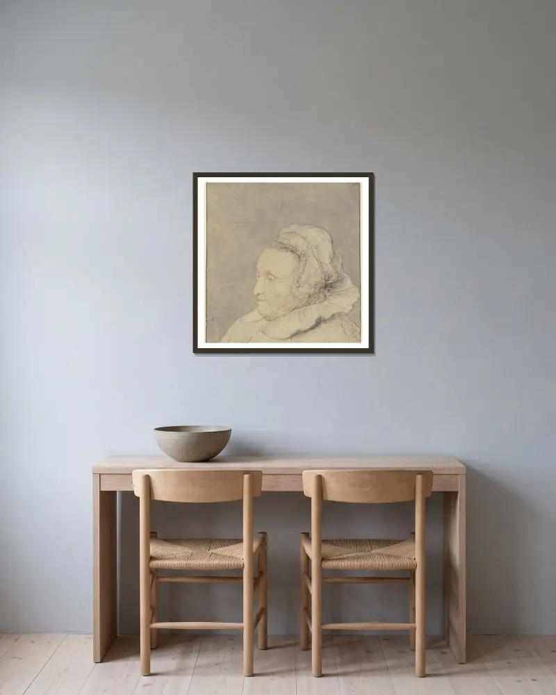 Głowa starej kobiety, Jan Lievens w ramie na ścianie