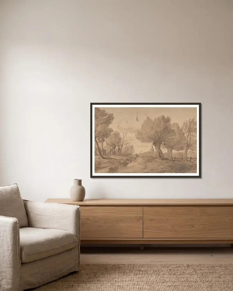 Landscape with a Shepherd and His Flock av Jan Lievens inramad på en vägg