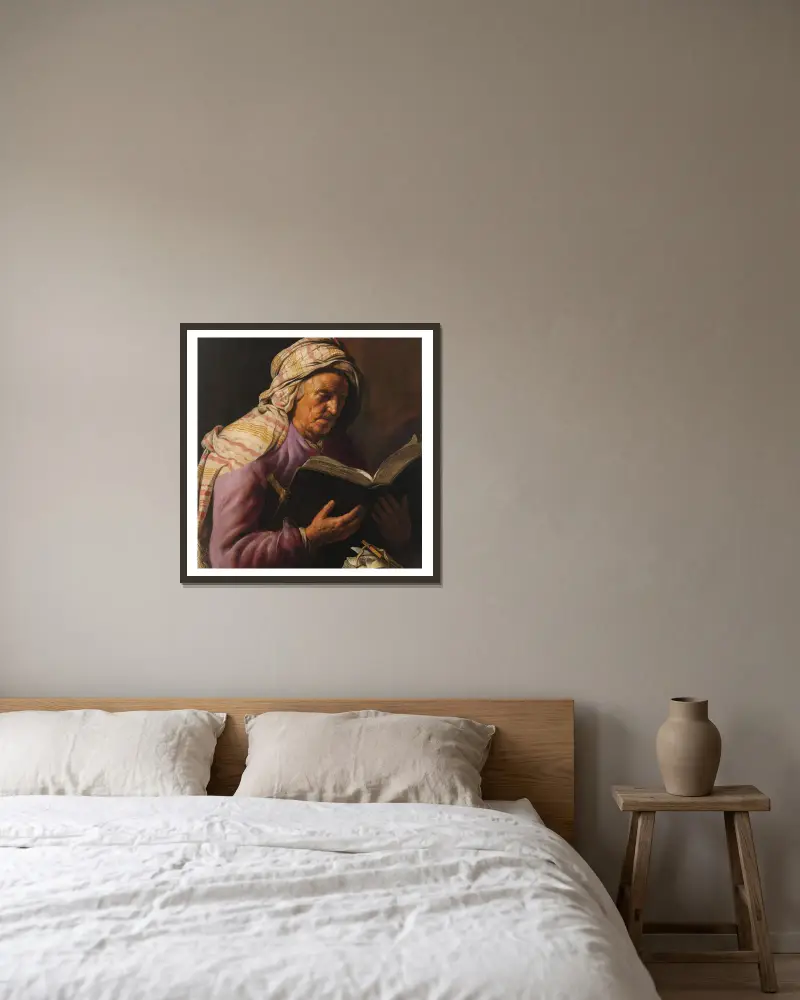 Old Woman Reading av Jan Lievens inramad på en vägg