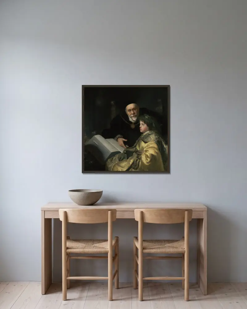 Prins Karl Ludvig av Pfalz med sin lärare Wolrad von Plessen i historisk dräkt av Jan Lievens inramad på en vägg