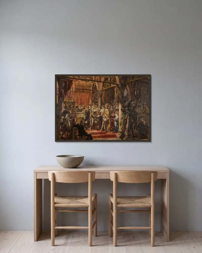 Krönung des ersten Königs, 1001 n. Chr. von Jan Matejko gerahmt an einer Wand