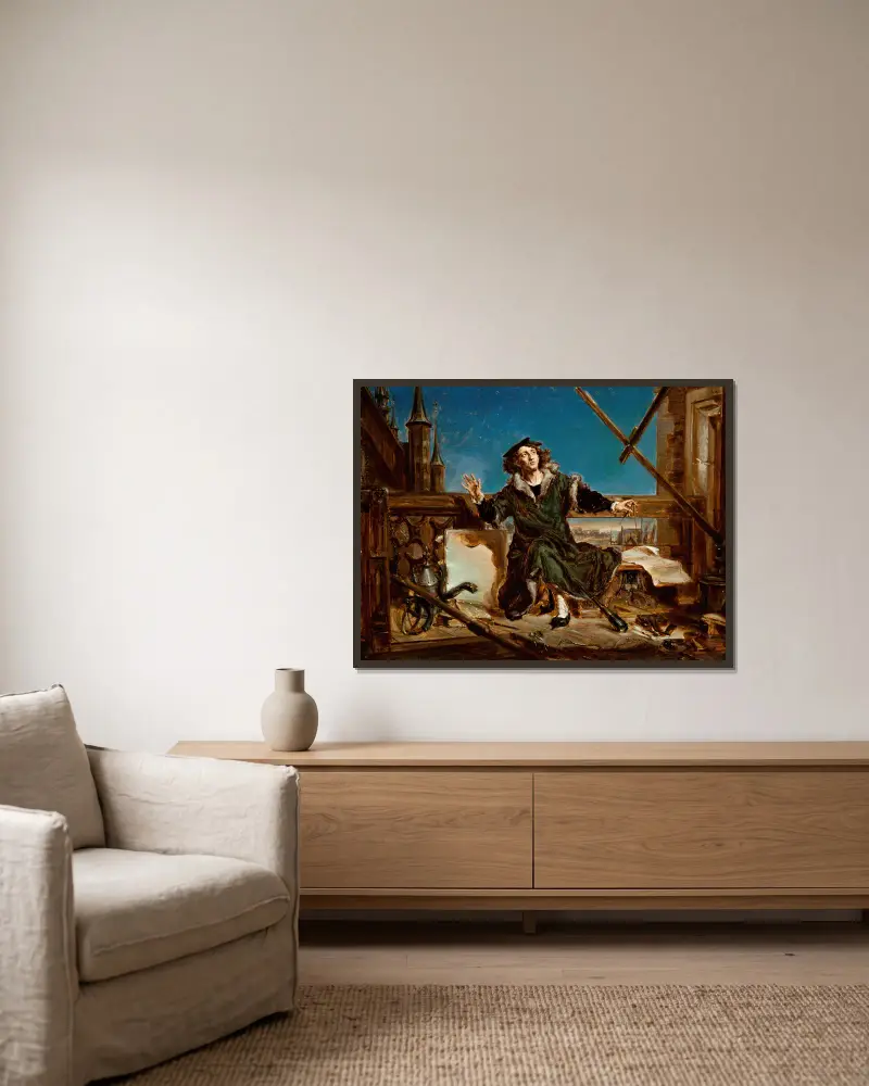 Nicolaus Copernicus av Jan Matejko inramad på en vägg