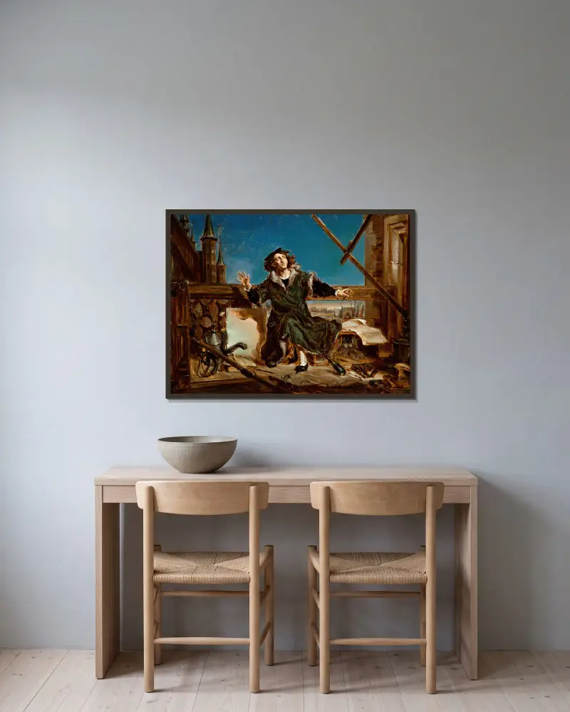 Nicolaus Copernicus av Jan Matejko inramad på en vägg