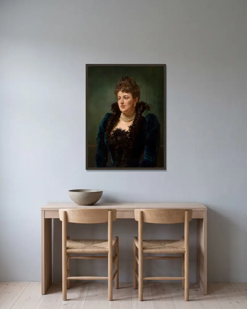 Porträt der Bona Ossowiecka von Jan Matejko gerahmt an einer Wand
