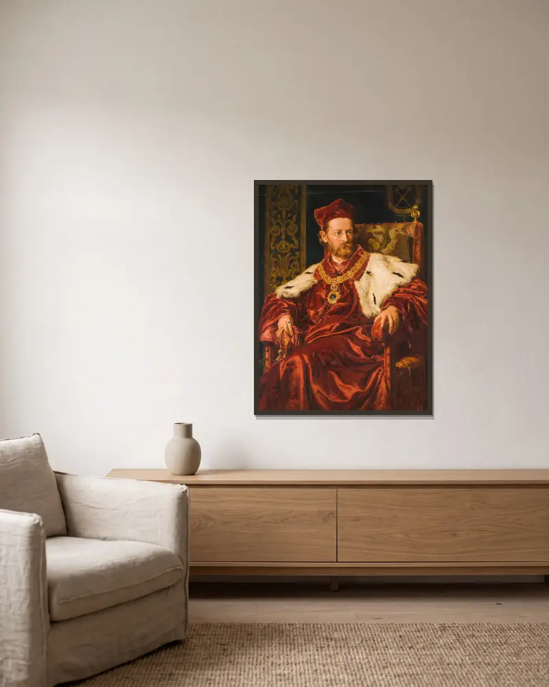 Porträtt av Józef Szujski av Jan Matejko inramad på en vägg