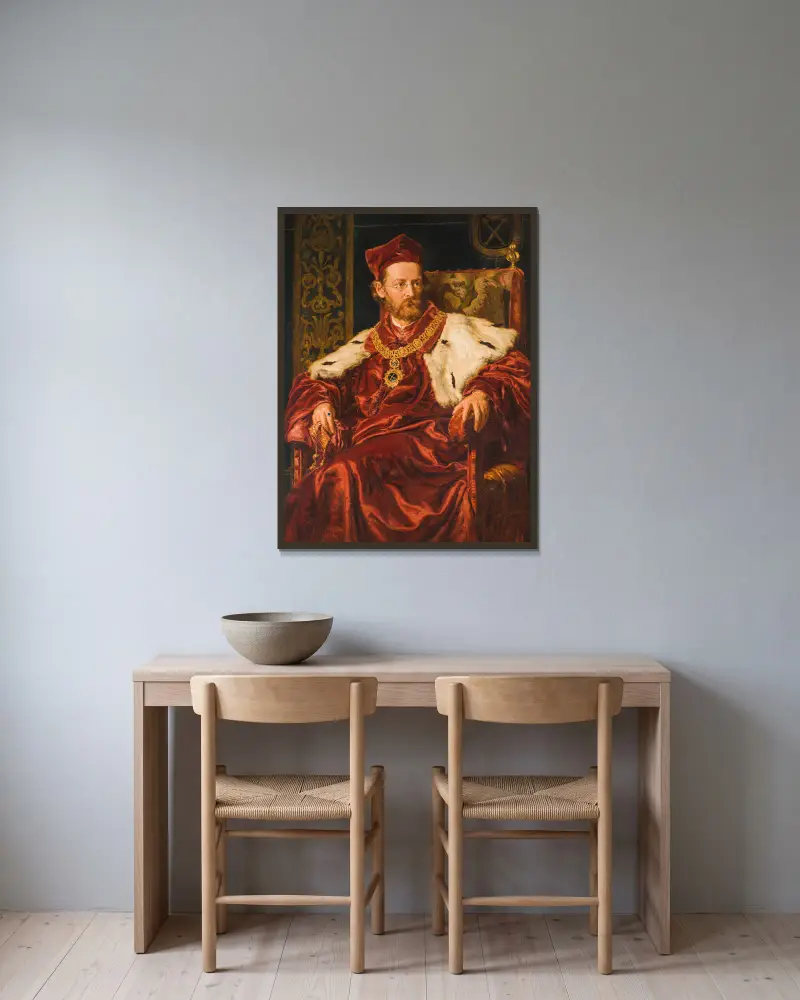 Porträtt av Józef Szujski av Jan Matejko inramad på en vägg