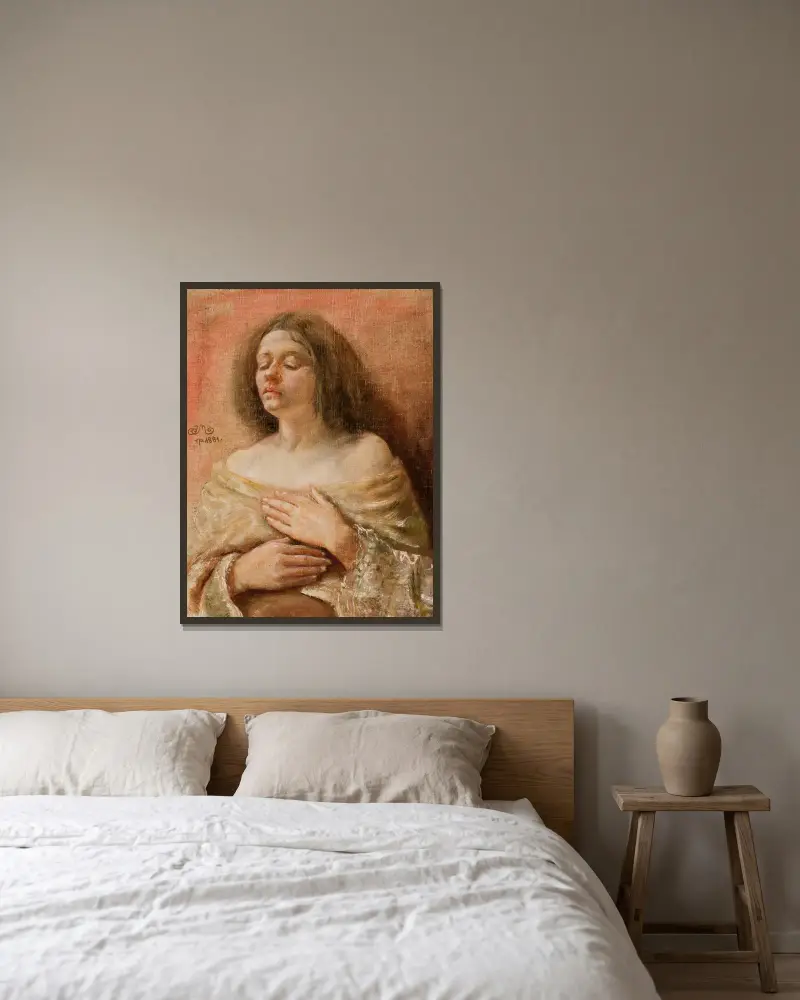 Porträttstudie av en kvinna av Jan Matejko inramad på en vägg