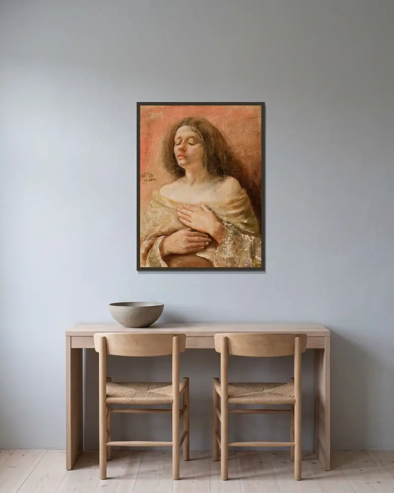 Porträttstudie av en kvinna av Jan Matejko inramad på en vägg