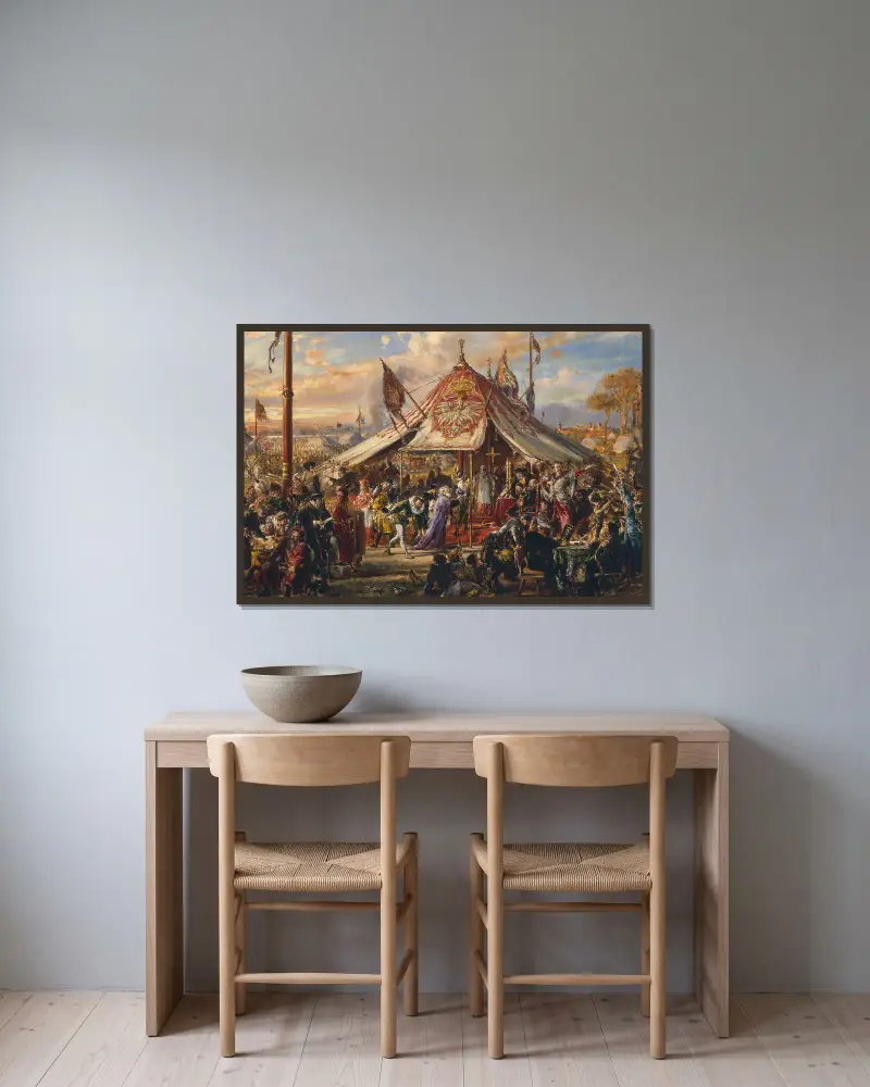 Die Macht des Commonwealth auf ihrem Höhepunkt von Jan Matejko gerahmt an einer Wand