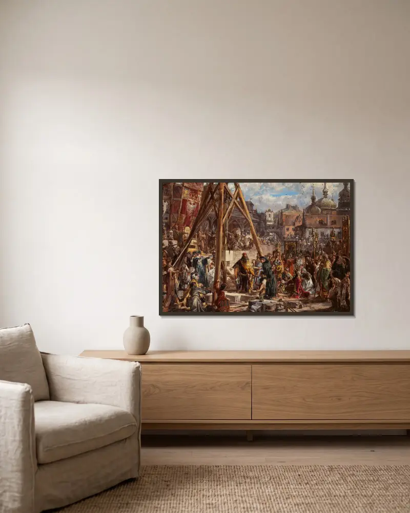 Återerövringen av Rus. Rikedom och bildning, 1366 e.Kr., ur serien ”Polens kulturhistoria” av Jan Matejko inramad på en vägg
