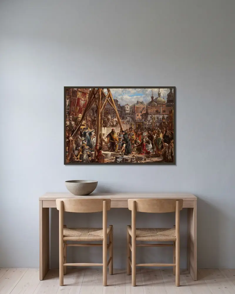 Återerövringen av Rus. Rikedom och bildning, 1366 e.Kr., ur serien ”Polens kulturhistoria” av Jan Matejko inramad på en vägg