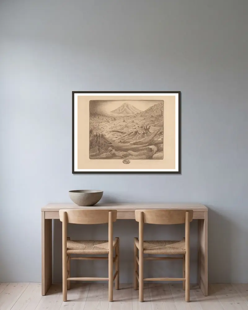 Gefällter Wald. Idjèn-Plateau von Wijnand Otto Jan Nieuwenkamp gerahmt an einer Wand