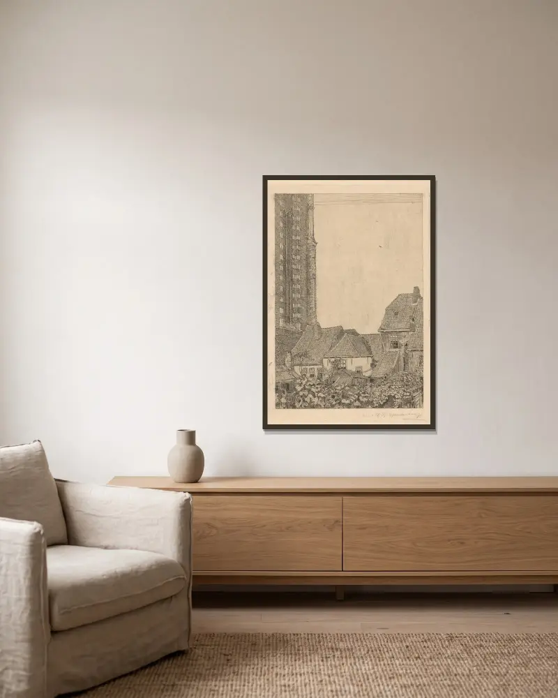 Häuser beim Onze-Lieve-Vrouwetoren in Amersfoort von Wijnand Otto Jan Nieuwenkamp gerahmt an einer Wand