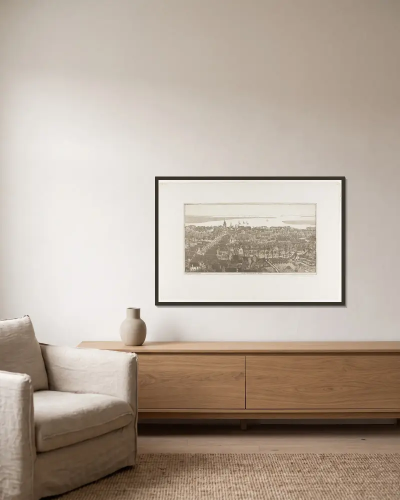 Topografischer Druck von Monnikendam von Wijnand Otto Jan Nieuwenkamp gerahmt an einer Wand