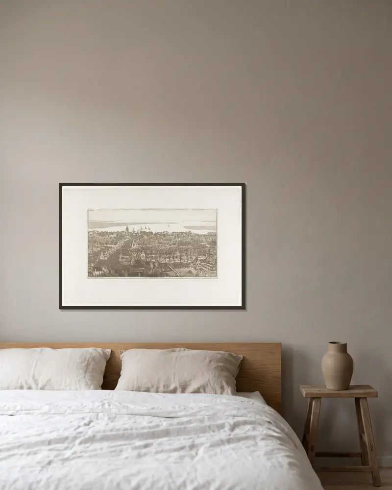 Topografischer Druck von Monnikendam von Wijnand Otto Jan Nieuwenkamp gerahmt an einer Wand