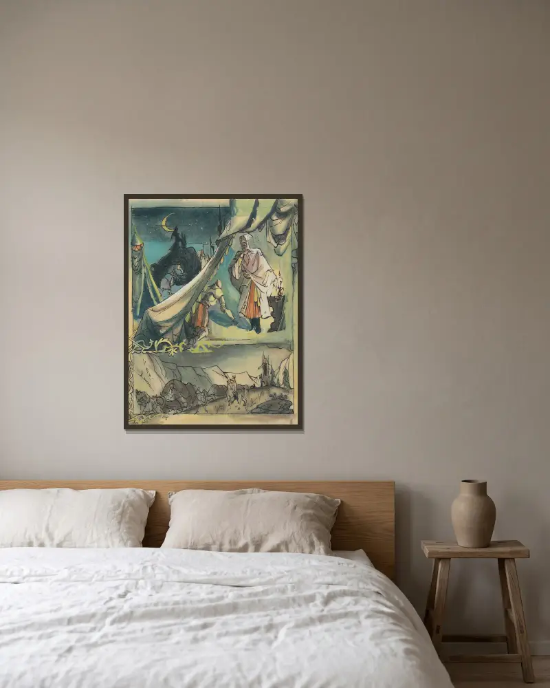 Fairy Tale Illustration av Ján Novák inramad på en vägg