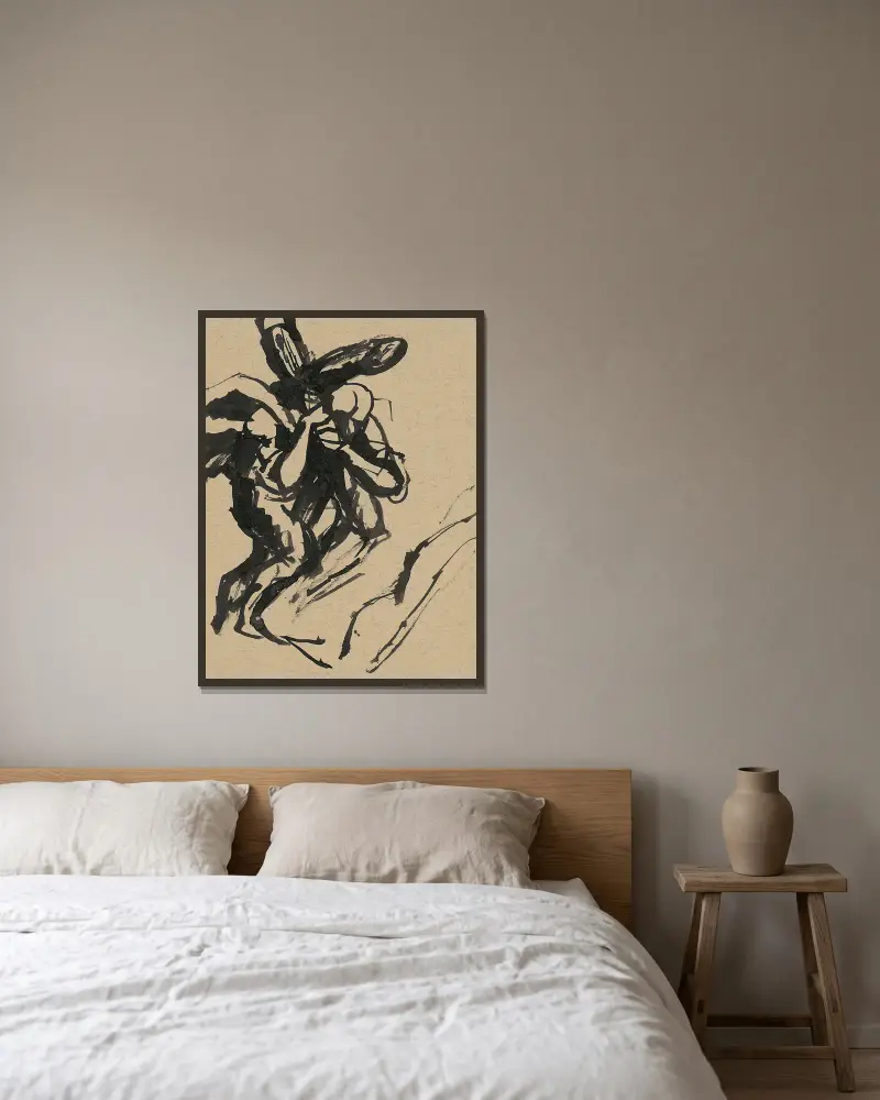 Alter Mann mit einem Kreuz auf der Schulter von Ján Novák gerahmt an einer Wand