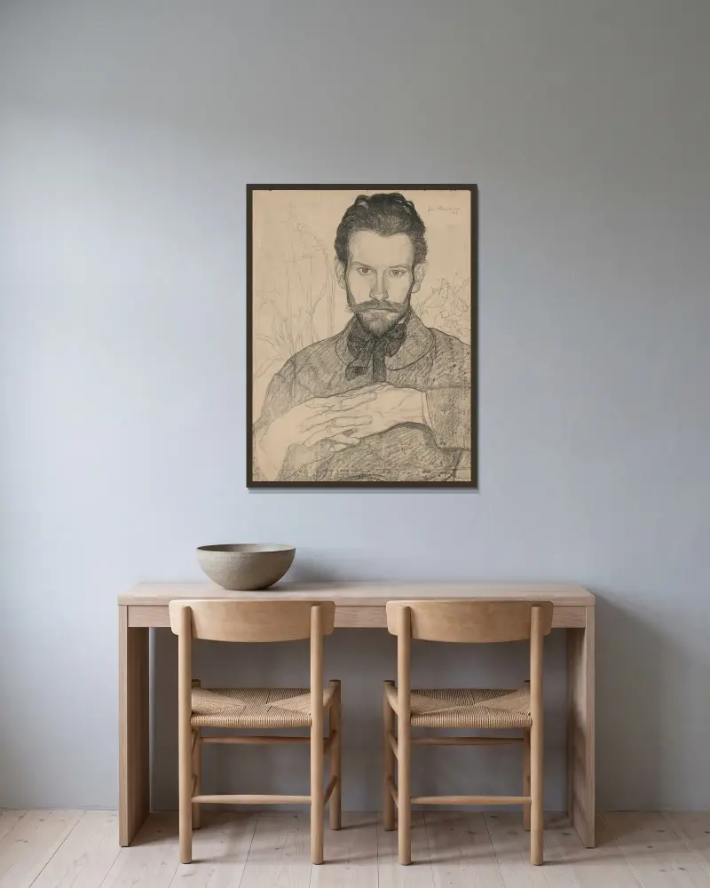 Artist’s self-portrait av Jan Rembowski inramad på en vägg