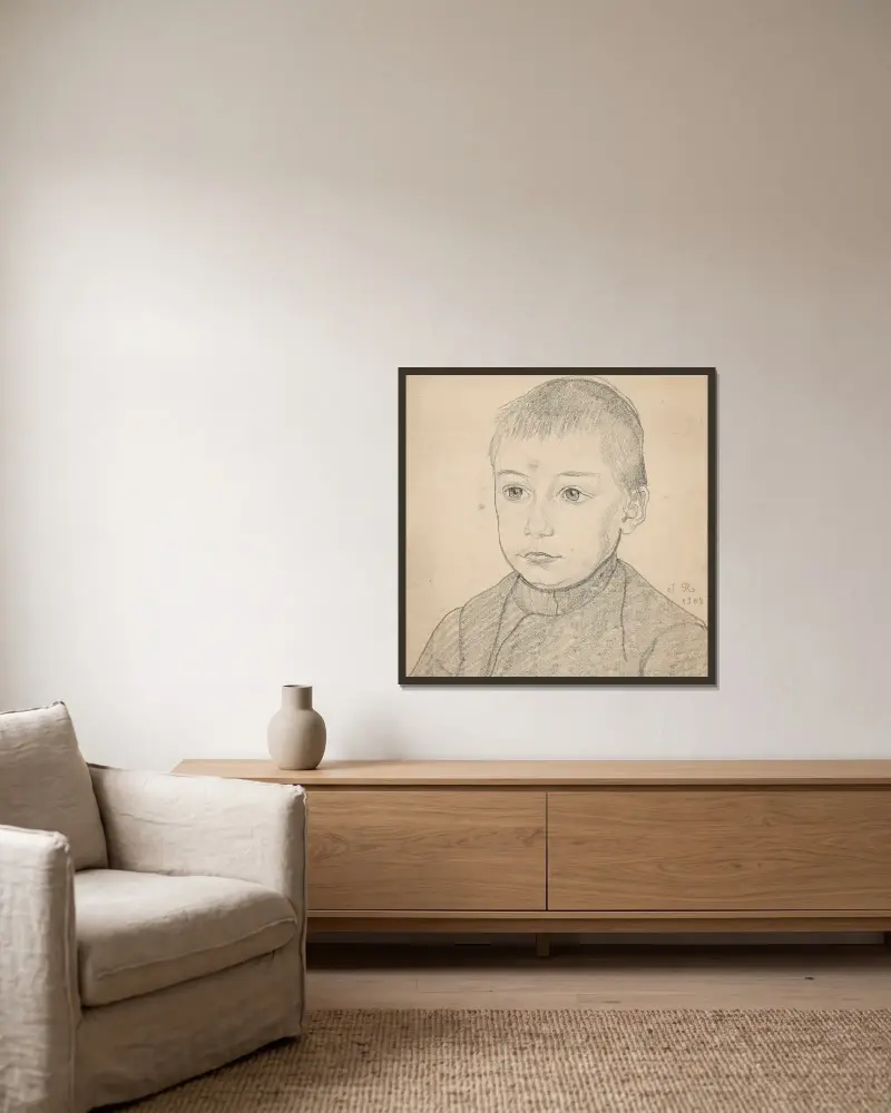 Büste eines Kindes von Jan Rembowski gerahmt an einer Wand