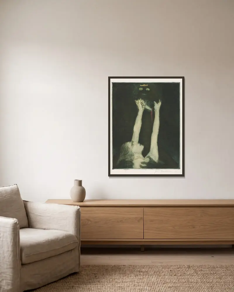 Kampf mit einem Drachen von Jan Rembowski gerahmt an einer Wand