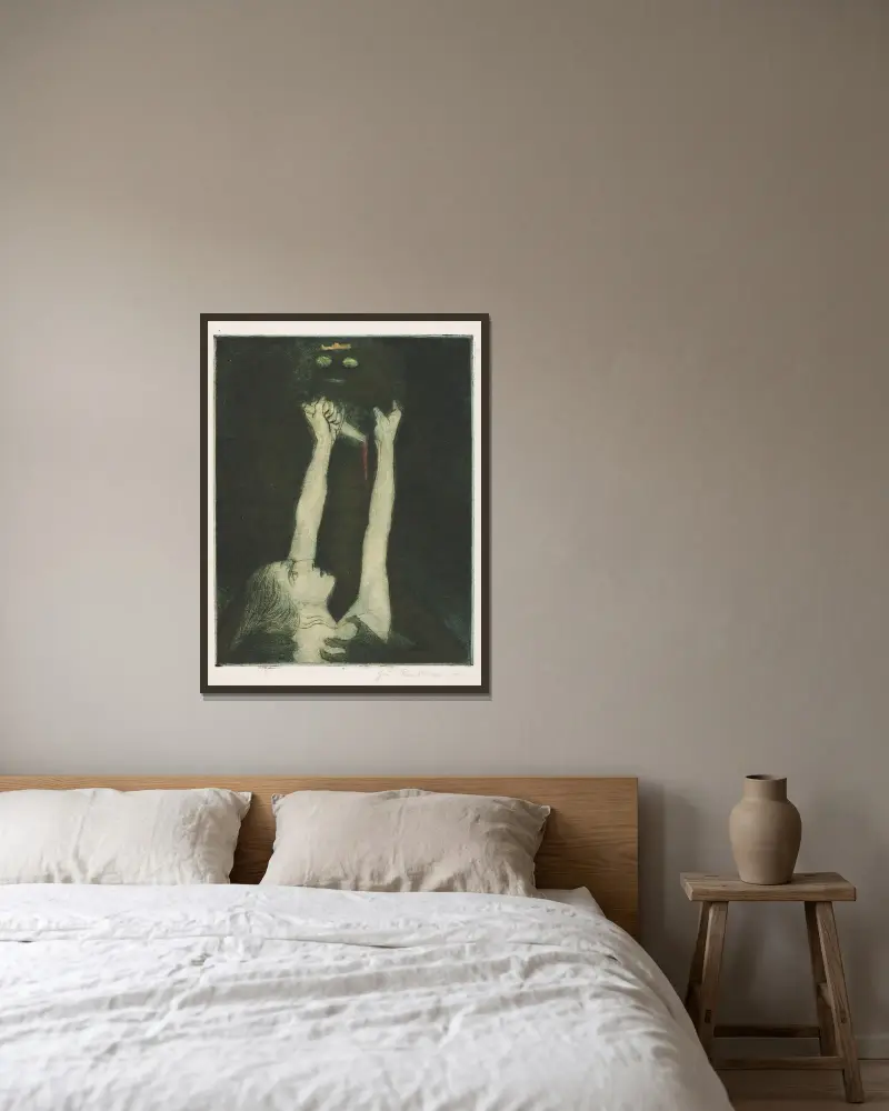 Kampf mit einem Drachen von Jan Rembowski gerahmt an einer Wand