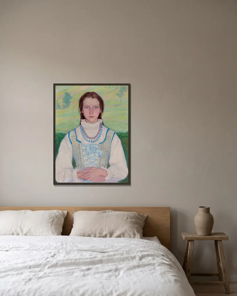 Flicka från höglandet av Jan Rembowski inramad på en vägg