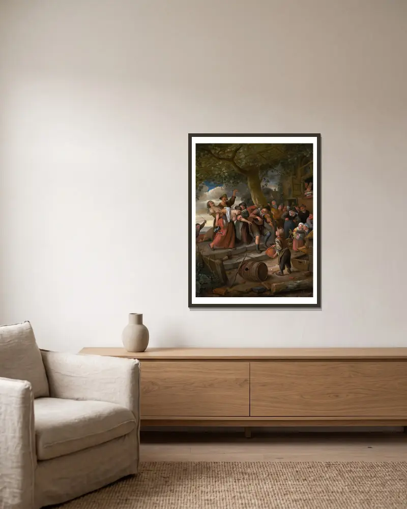 En gris hör hemma i svinstian av Jan Steen inramad på en vägg