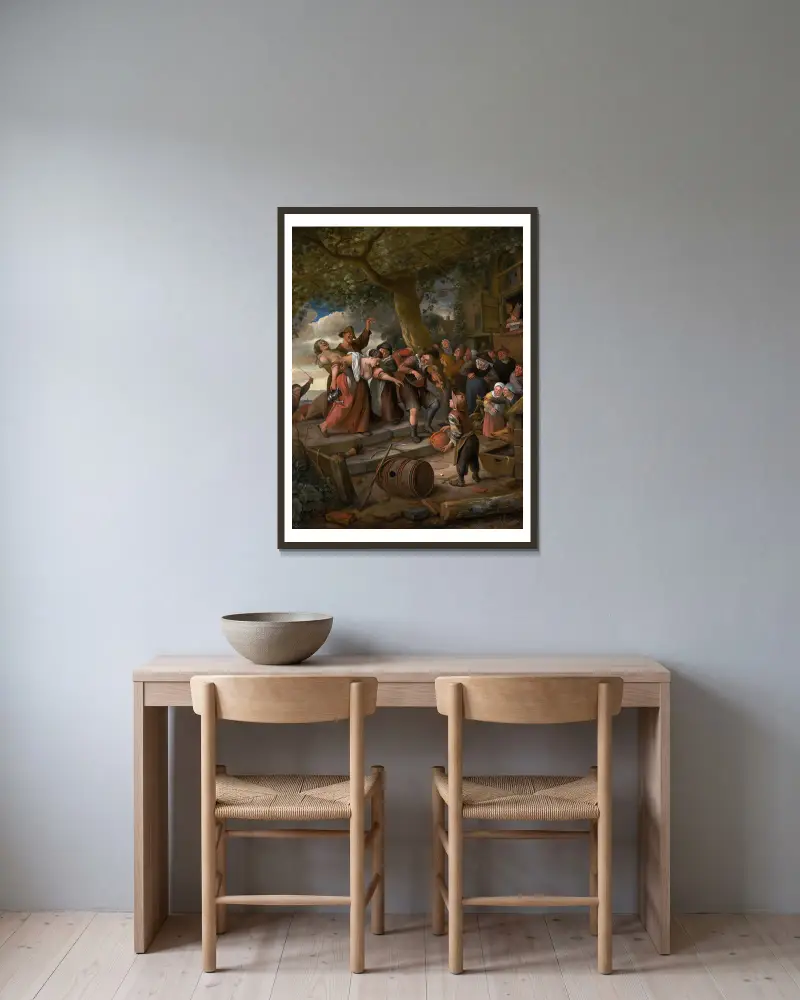 En gris hör hemma i svinstian av Jan Steen inramad på en vägg