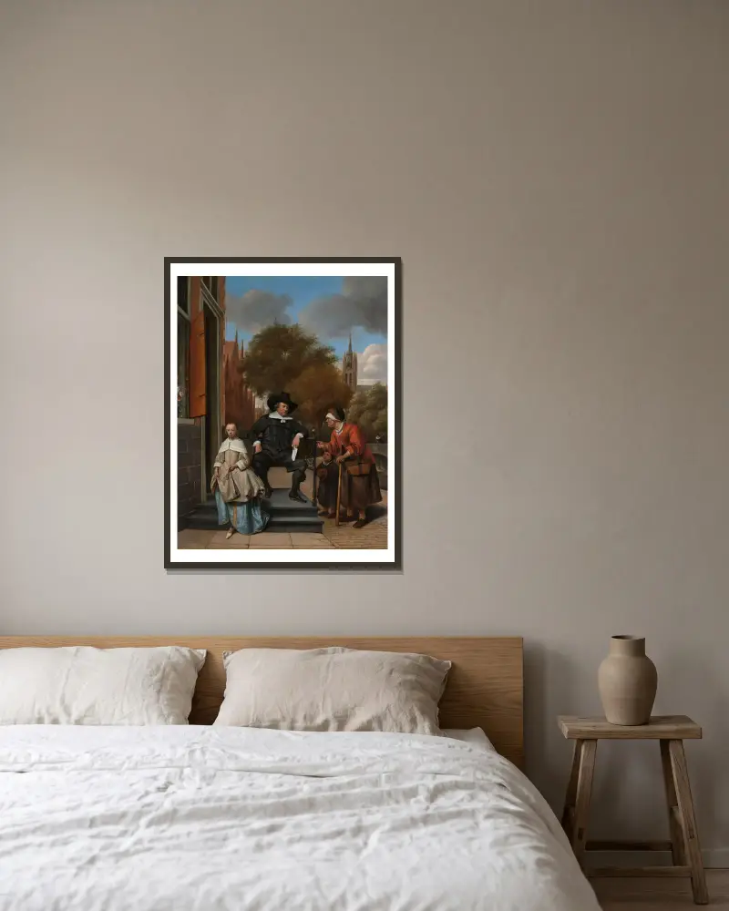 Adolf och Catharina Croeser, kända som 'Delfts borgmästare och hans dotter' av Jan Steen inramad på en vägg