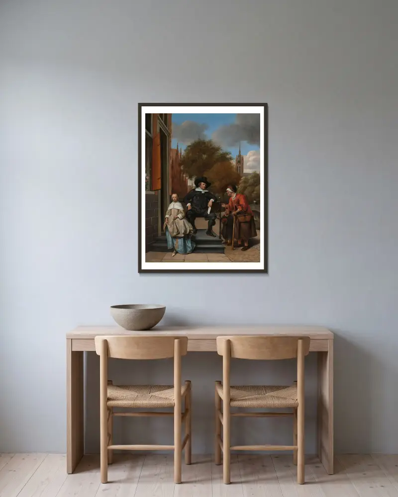 Adolf och Catharina Croeser, kända som 'Delfts borgmästare och hans dotter' av Jan Steen inramad på en vägg