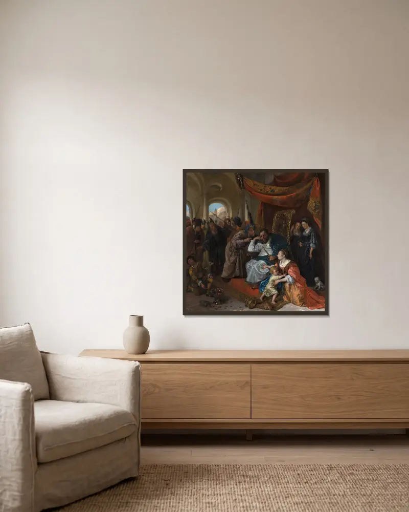 Moses and Pharaoh’s Crown av Jan Steen inramad på en vägg