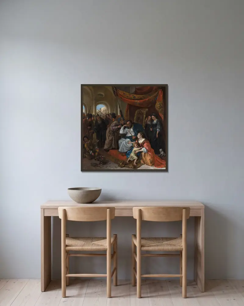 Moses and Pharaoh’s Crown av Jan Steen inramad på en vägg