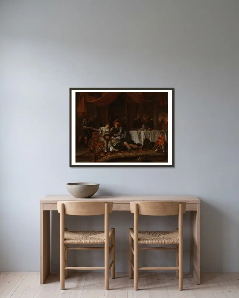 Samson and Delilah av Jan Steen inramad på en vägg
