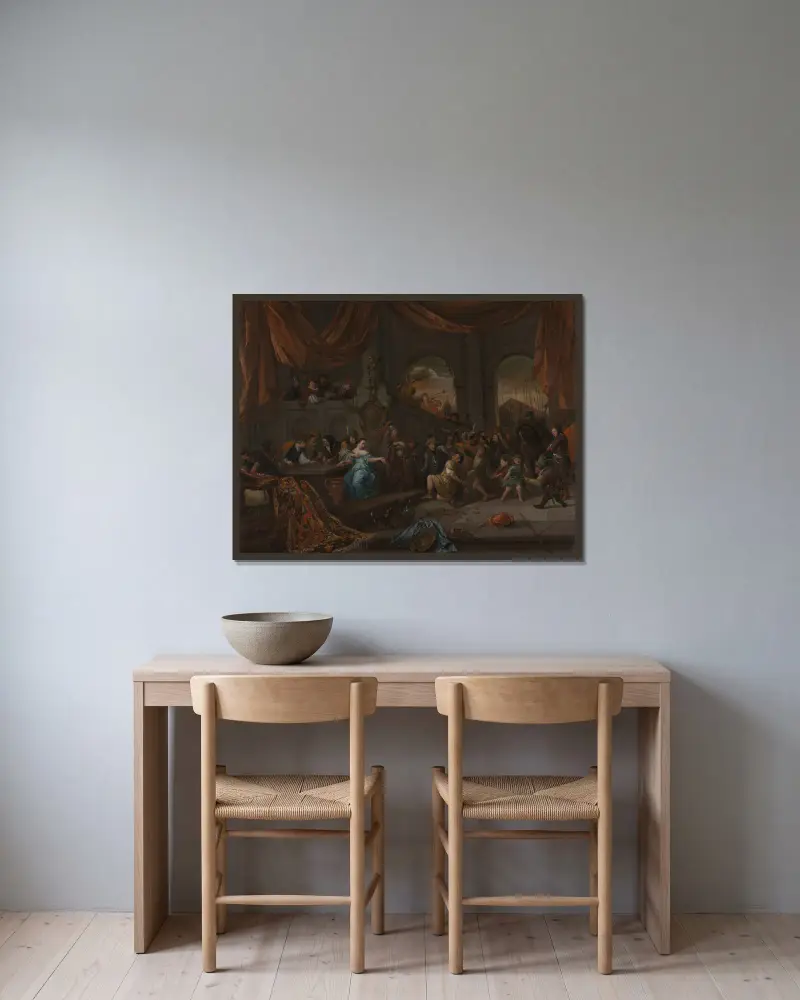 Samson Offended by the Philistines – nr 1 av Jan Steen inramad på en vägg
