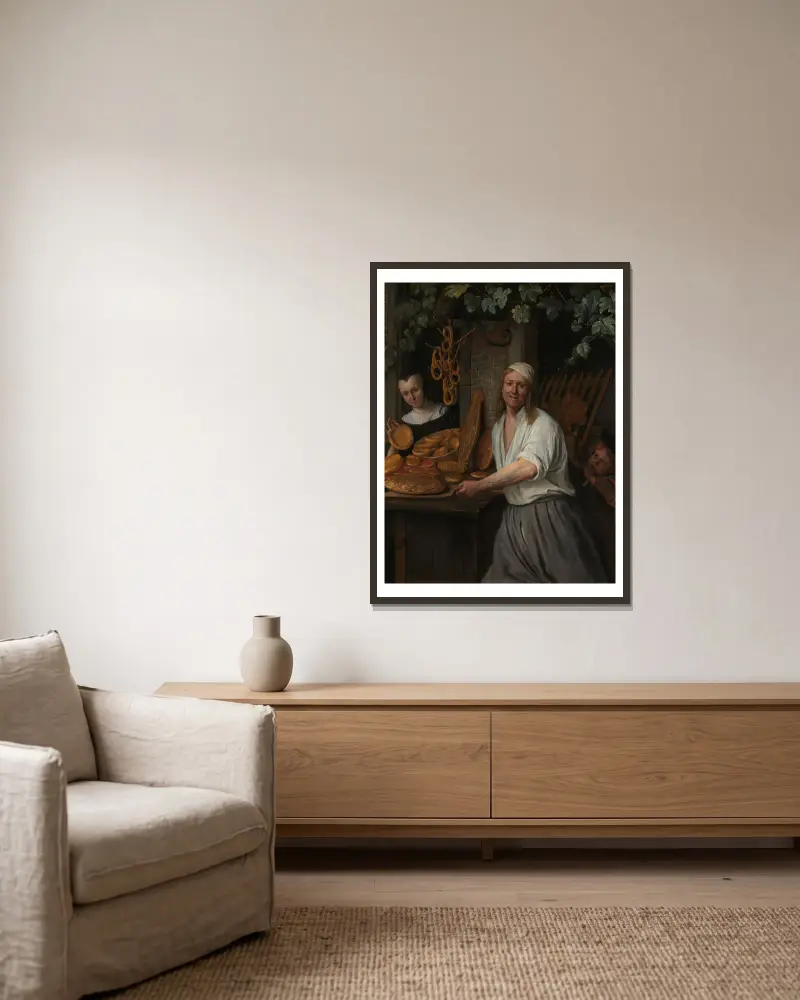 Bagaren Arent Oostwaard och hans hustru Catharina Keizerswaard av Jan Steen inramad på en vägg