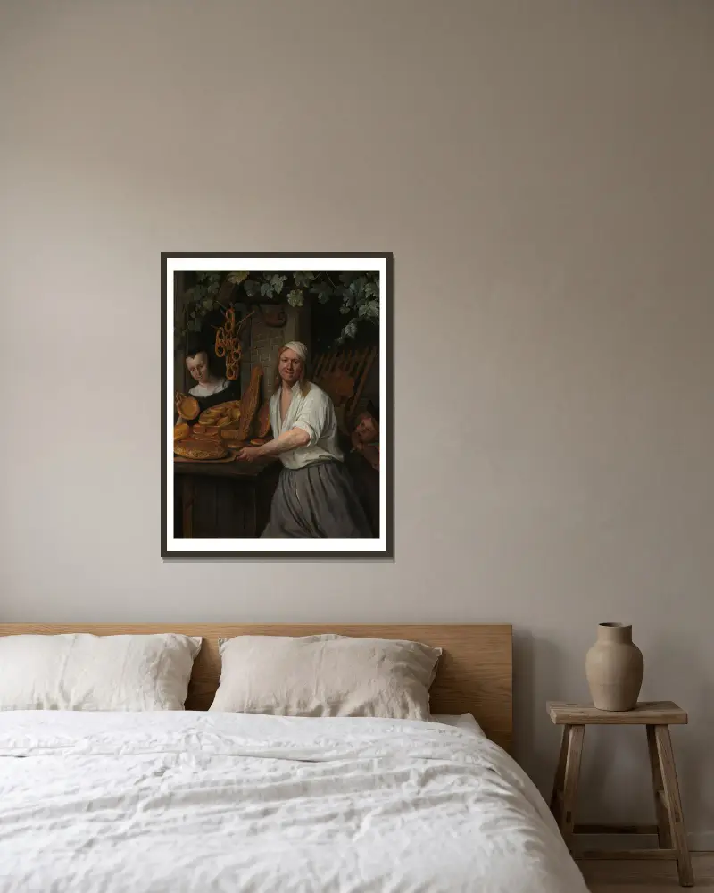 Bagaren Arent Oostwaard och hans hustru Catharina Keizerswaard av Jan Steen inramad på en vägg