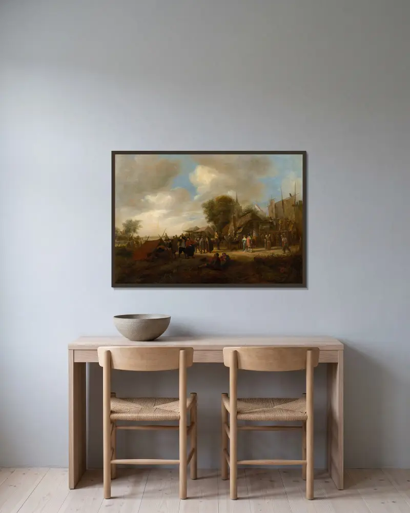 Village Fair av Jan Steen inramad på en vägg