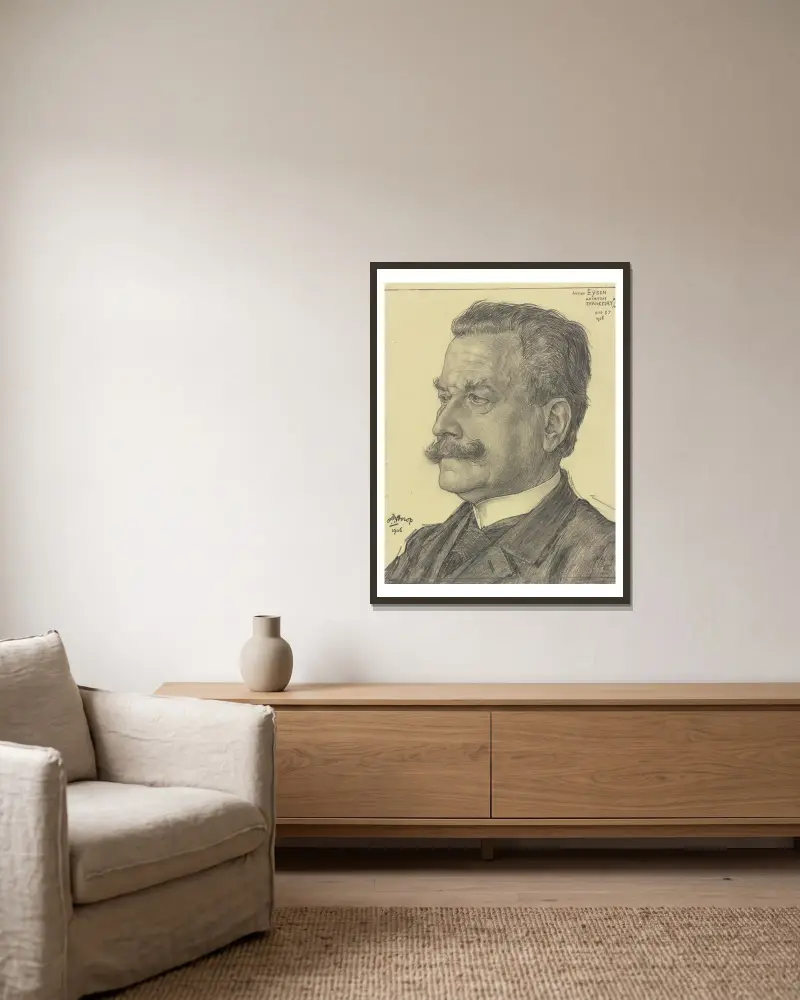 Porträtt av arkitekten Anton Eyssen av Jan Toorop inramad på en vägg