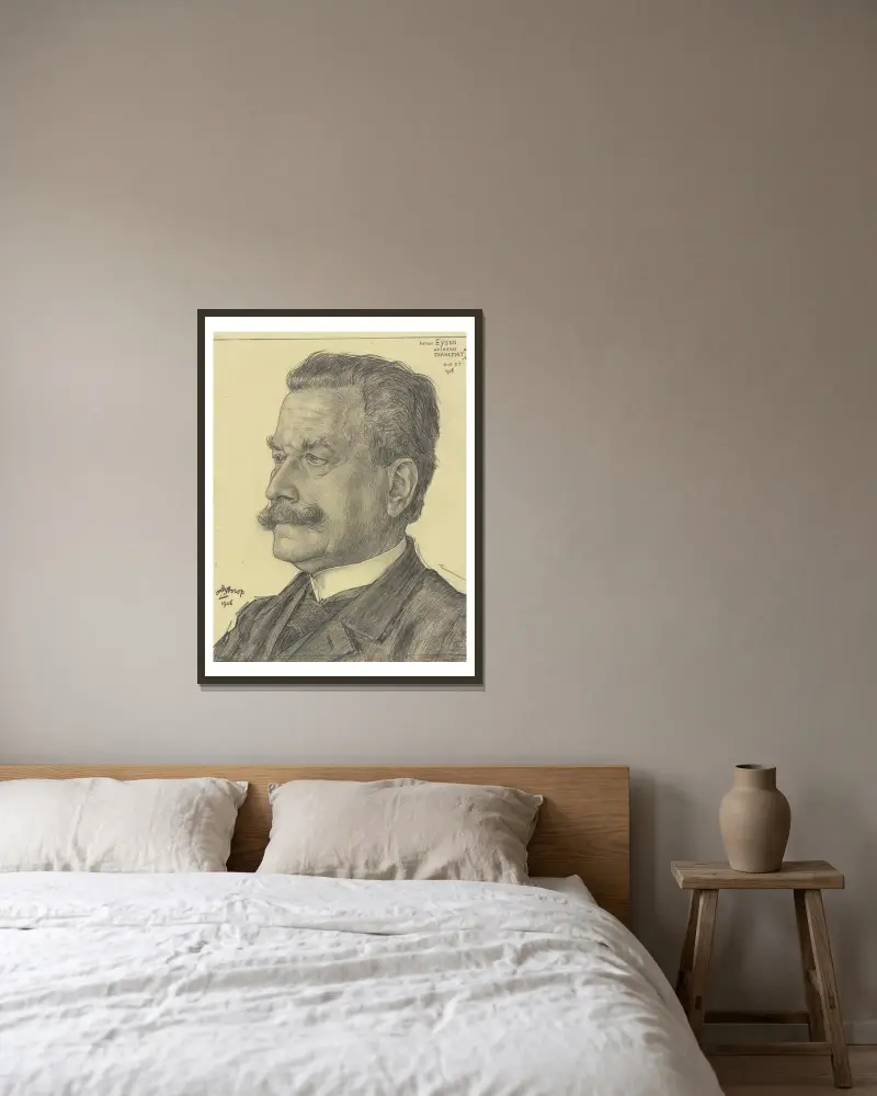 Porträtt av arkitekten Anton Eyssen av Jan Toorop inramad på en vägg