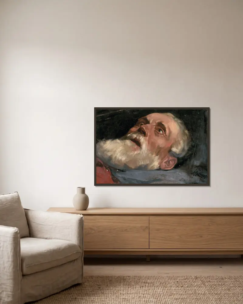 Huvud av en gammal man (studie) av Jan Toorop inramad på en vägg